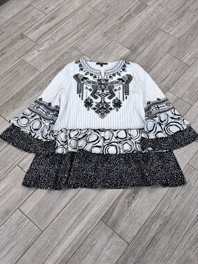 Calessa Cotton Blend Boho Embroidered Tunic Blouse Size Large